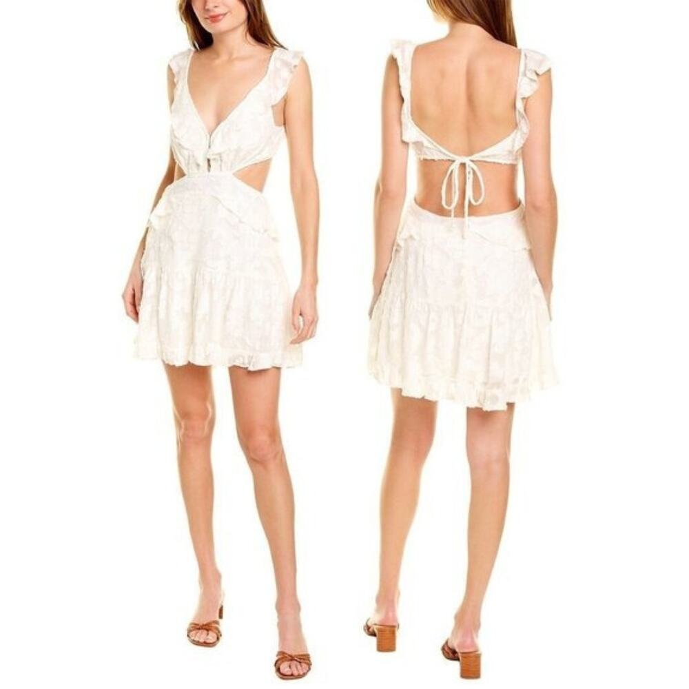 Karina Grimaldi Marigot Mini Dress Ruffle Cutout Prairie Coastal Beachy Boho M